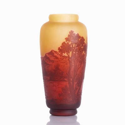 Vase - River landscape with mountains and trees. Émile Charles Gallé, Nancy 1920 - 1925. Vase - 