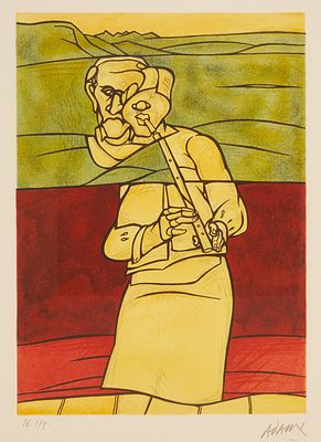 Valerio Adami 1935 Bologna - "Flute Player" - Color lithograph/paper. 26/175. 50 x 36 cm, 57 x 
