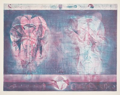 Jiri Anderle 1936 Pavlikov - "Comedy No. 11. Superego" - (1969) Color etching/paper. 16/50. 