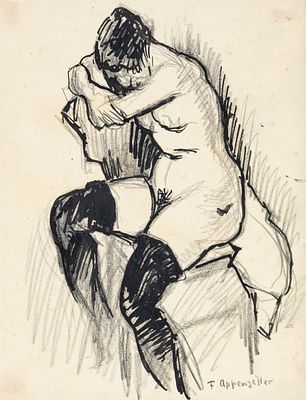Felix Appenzeller 1892 St. Gallen - 1964 St. Gallen - Female Nude - Ink and pencil/paper. 26.5 