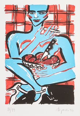Elvira Bach 1951 Neuenhain - "Kitchen Diva" - (1997) Lithograph/paper. 86/99. 42 x 29.5 cm, 50 