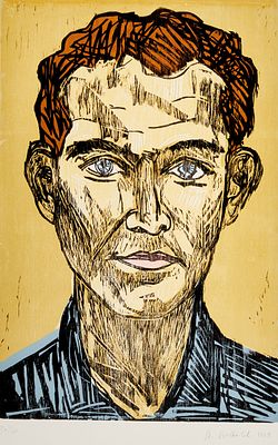 Stephan Balkenhol 1957 Frizlar - Untitled (Portrait) - 2009 Color woodcut/paper. 30/60. 60 x 