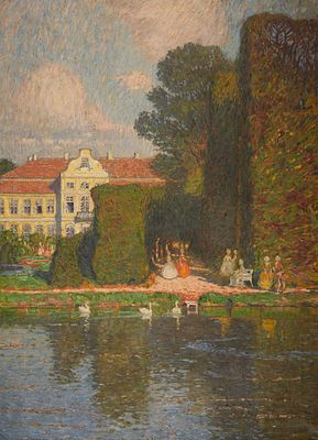 Arthur Bendrat 1872 Danzig - 1914 Coswig - "Park Landscape" - (1908) Oil/canvas. 100 x 73.3 cm. 