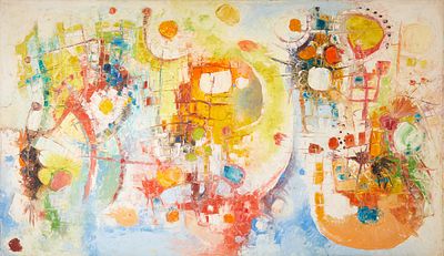 Julius Wilhelm Blume 1913 Wesel - 1987 Duisburg - Composition - Oil/hardboard. 70 x 120 cm. 