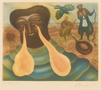 Arik Brauer 1929 Vienna - 2021 Vienna - "Esau's Tears" - colour etching/paper. 57/300 (LX). 