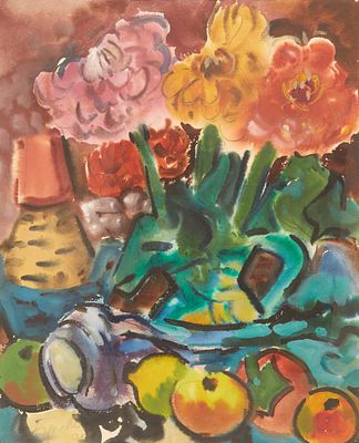 Rudolf Bredow 1909 Berlin - 1973 Nienburg - Still life with flowers and fruits - 