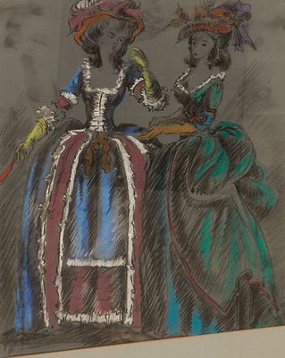 Rudolf Bredow 1909 Berlin - 1973 Nienburg - Two Ladies - (1956) Pastel chalk/paper. 59 x 47.5 