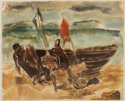 Rudolf Bredow 1909 Berlin - 1973 Nienburg - Boat with Armor - Watercolour/paper. 48.5 x 60 cm 