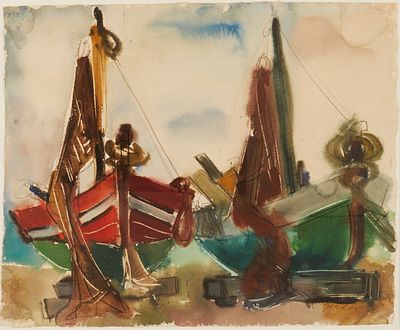 Rudolf Bredow 1909 Berlin - 1973 Nienburg - Boats - Watercolour/paper. 49 x 60 cm, 83.5 x 94.5 