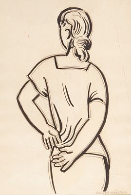 Fritz Burger-M&uuml;hlfeld 1882 Augsburg - 1969 Hanover - Lady's Back - Ink and pencil/paper. 42 x 