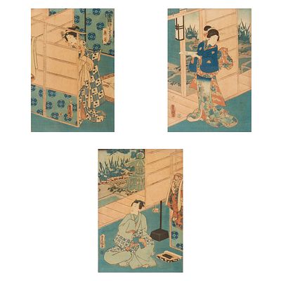 Three Japanese Ukiyo-e Woodblock Prints by Utagawa Kunisada (Toyokuni III). Three Japanese 