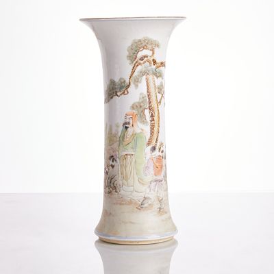 Rare cylindrical Qianjiang vase - Ren Huanchang China, late Qing Dynasty. Porcelain, glazed 