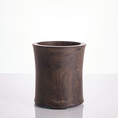 Cylindrical Ming-style wooden brush pot on three short feet China, Ming - Qing Dynasty. Wood 