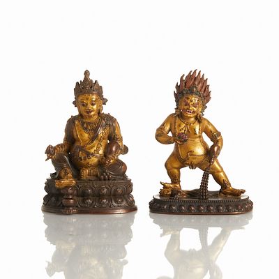 Two Tibetan Bronze Buddhas: Dzambhala and Kubera/Jambhala 
. Two Tibetan Bronze Buddhas: 
