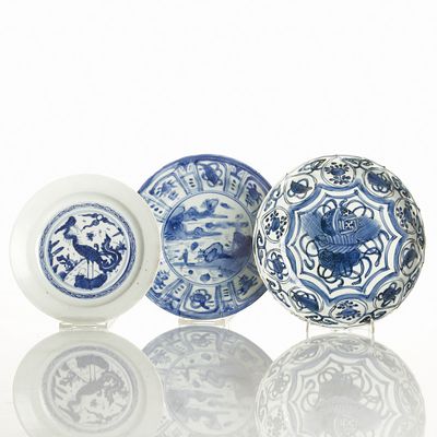 Three Different Blue and White Plates China, probably 19th century. Porcelain, glazed. 