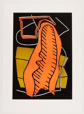 Pidder Auberger 1946 Lohberg - 2012 Burbach/Westerwald - "Sitzmantel" - Color woodcut/paper. 