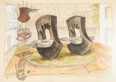 Ilan Averbuch 1953 Tel Aviv - "The Axes And The Olive Branch" - (1996) Mixed media/paper. 75 x 