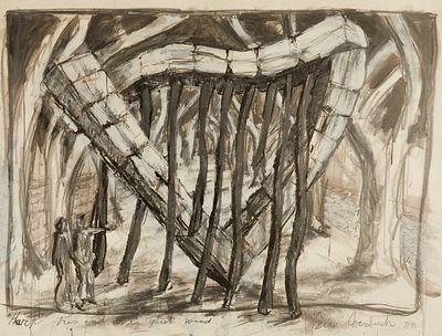 Ilan Averbuch 1953 Tel Aviv - "Harp, Trees and the Quiet Wind" - (1988) Mixed media/paper. 94 x 