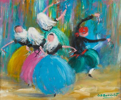 Josep Coll Bardolet 1912 Campdev&agrave;nol - 2007 Valldemossa - Mallorcan Dancers - Oil/cardboard. 38 