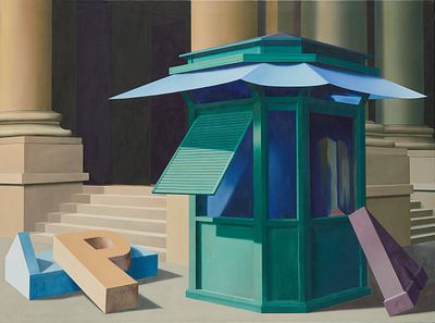 Wilhelm Beuermann 1937 Berlin - 2006 Hanover - "Kiosk" - (1986) Oil/canvas. 100 x 135 cm. 104 x 