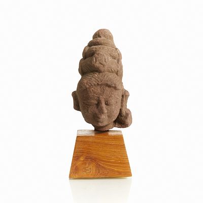 Rare pink sandstone head of Parvati from the Chandella period India, probably 10th-12th 