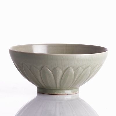 Longquan Celadon 'Lotus' Bowl China, probably Yuan Dynasty or later. Porcelain, celadon glaze 