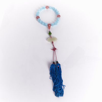 Aquamarine and Tourmaline Bead Necklace with Jade Pendant. Aquamarine and tourmaline bead 