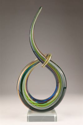 Art Glass Multicolour Sculpture Murano Love Knot. Unsigned, 6 inches W x 13 H x 3.25 deep. 