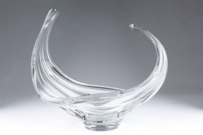 Signed Vannes Le Chatel France Crystal Centerpiece. 10 inches H x 11 W x 9 deep. 
Condition: 