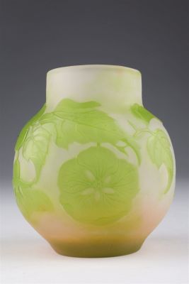 Small Signed Galle Pink Green Cameo Glass Vase. Small Signed Galle Cameo Glass Vase. Pink Ground 
