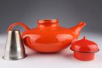 Rare Inger Persson Rorstrand Orange Pop Teapot with original strainer. 10 inches L x 6.5 W x 6 Image - 2