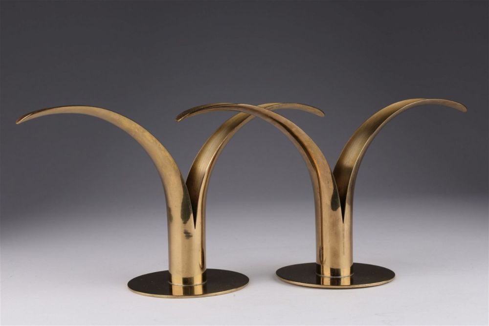 Pair MCM Ivar Bjork Istad Sweden Lily Candlesticks. Pair Mid Century Modern Ivar Bjork for Istad 