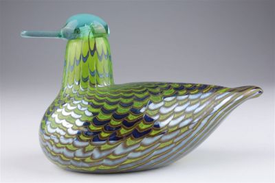 Iittala Art Glass Common Teal Bird Oiva Toikka. Iittala Blown Art Glass Common Teal Bird Signed 