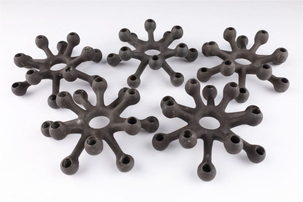 5 Jens Quistgaard Dansk Spider Iron Candlesticks. Set of 5 Jens Quistgaard Dansk Spider Cast 