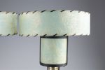 Pair Small MCM Lamps With Fiberglass Shades. Pair Small Mid Century Modern Lamps With Whipstitch Image - 2