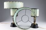 Pair Small MCM Lamps With Fiberglass Shades. Pair Small Mid Century Modern Lamps With Whipstitch Image - 6