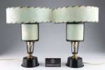 Pair Small MCM Lamps With Fiberglass Shades. Pair Small Mid Century Modern Lamps With Whipstitch Image - 7