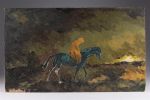 MCM Brutalist Impasto Painting Signed Bellerose 69, Horse and Rider in a landscape. 12 inches H Image - 1