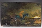 MCM Brutalist Impasto Painting Signed Bellerose 69, Horse and Rider in a landscape. 12 inches H Image - 5