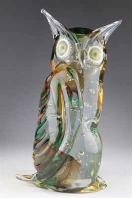 Murano Sergio Costantini Art Glass Owl MCM. Murano Mid Century Modern Italian art glass large 