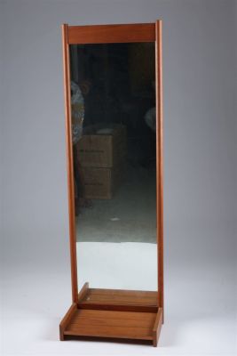 Mid Century Modern Swedish Teak Mirror with Shelf. Original sticker on verso, made in Sweden. 