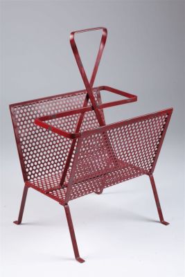 1960s Red Metal Magazine Rack Mathieu Mategot. 1960s Red Metal Magazine Rack in the style of 