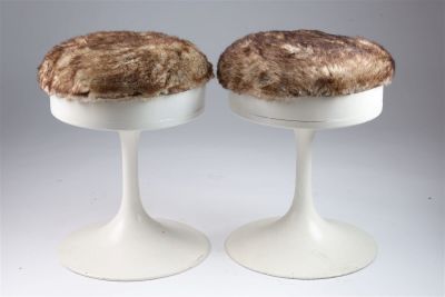 Pair Mid Century Upholstered Tulip Swivel Stools. Pair of Vintage / Mid Century Upholstered 