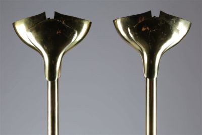 Pair Gianfranco Frattini Lotus Brass Floor Lamps. Pair of Gianfranco Frattini Lotus Brass Floor 