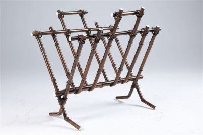 Hollywood Regency Faux Bamboo Metal Magazine Rack. Hollywood Regency faux bamboo metal magazine 