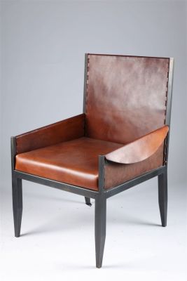 Vegan Leather and Steel Chair Jean Michel Frank. Custom Vegan Leather and Steel Chair in the 