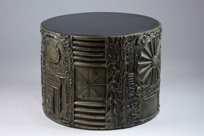 Large Brutalist Goop Drum Table By Adrian Pearsall. Bronzed patina textured with goop in a 
