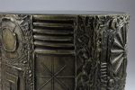Large Brutalist Goop Drum Table By Adrian Pearsall. Bronzed patina textured with goop in a Image - 2
