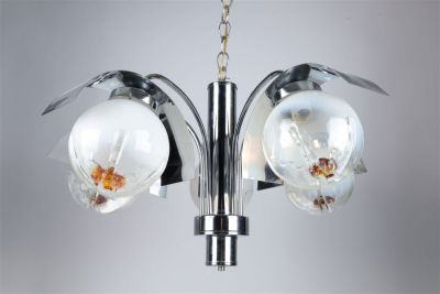 Italian 1970s Murano Mazzega Chrome Light Fixture. Italian 1970s Murano Carlos Nason Mazzega 