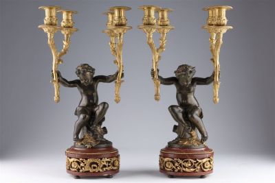 19th C French Bronze Ormolu Cherub Candelabras. Pair of 19th C. French Bronze Ormolu Cherubs 4 